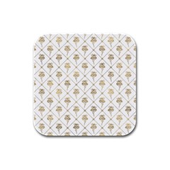 Flower Leaf Gold Rubber Square Coaster (4 Pack) 