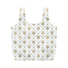 Flower Leaf Gold Full Print Recycle Bags (m)  by Mariart