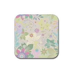 Flower Rainbow Star Floral Sexy Purple Green Yellow White Rose Rubber Coaster (square)  by Mariart