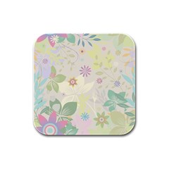 Flower Rainbow Star Floral Sexy Purple Green Yellow White Rose Rubber Square Coaster (4 Pack)  by Mariart