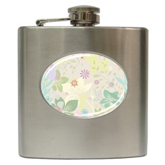 Flower Rainbow Star Floral Sexy Purple Green Yellow White Rose Hip Flask (6 Oz)