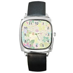 Flower Rainbow Star Floral Sexy Purple Green Yellow White Rose Square Metal Watch by Mariart