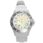 Flower Rainbow Star Floral Sexy Purple Green Yellow White Rose Round Plastic Sport Watch (L) Front