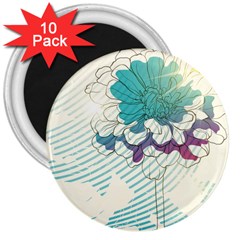 Flower Rose Purple Sunflower Lotus 3  Magnets (10 Pack)  by Mariart