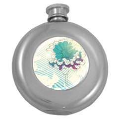 Flower Rose Purple Sunflower Lotus Round Hip Flask (5 Oz) by Mariart