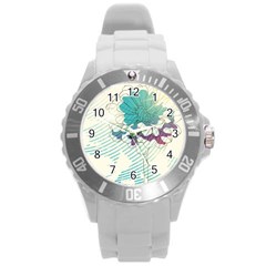 Flower Rose Purple Sunflower Lotus Round Plastic Sport Watch (l)