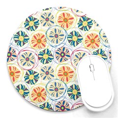 Flower Rainbow Fan Sunflower Circle Sexy Round Mousepads by Mariart