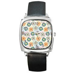 Flower Rainbow Fan Sunflower Circle Sexy Square Metal Watch