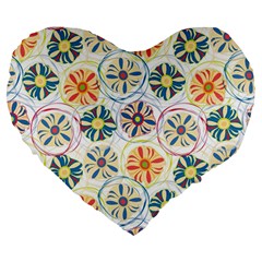 Flower Rainbow Fan Sunflower Circle Sexy Large 19  Premium Flano Heart Shape Cushions by Mariart