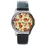 Flower Seed Rainbow Rose Round Metal Watch Front