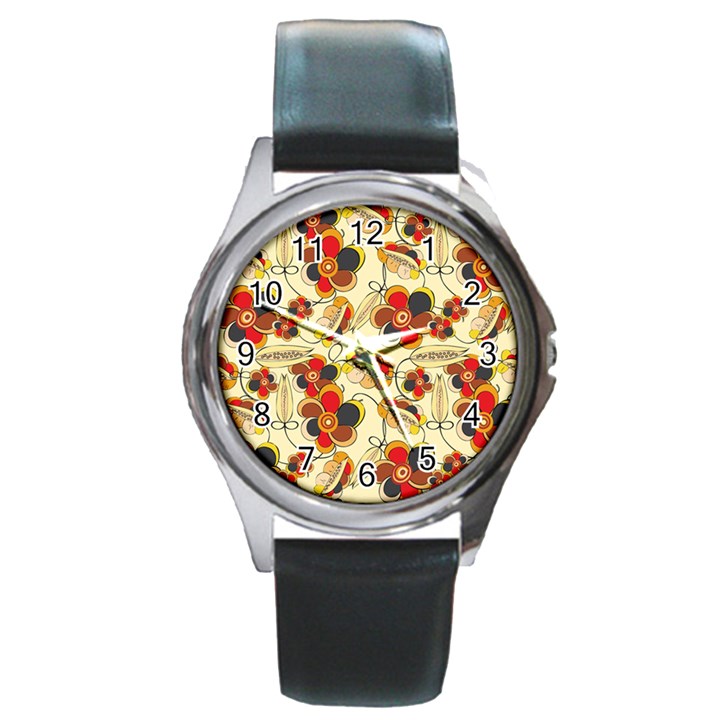 Flower Seed Rainbow Rose Round Metal Watch