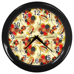 Flower Seed Rainbow Rose Wall Clocks (black) by Mariart