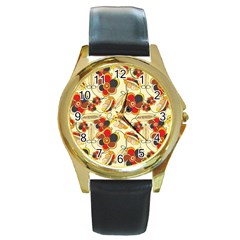 Flower Seed Rainbow Rose Round Gold Metal Watch by Mariart