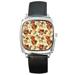 Flower Seed Rainbow Rose Square Metal Watch by Mariart