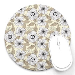 Flower Rose Sunflower Gray Star Round Mousepads by Mariart