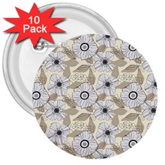 Flower Rose Sunflower Gray Star 3  Buttons (10 Pack)  by Mariart