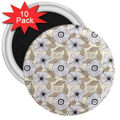 Flower Rose Sunflower Gray Star 3  Magnets (10 Pack)  by Mariart