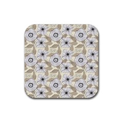 Flower Rose Sunflower Gray Star Rubber Coaster (square)  by Mariart