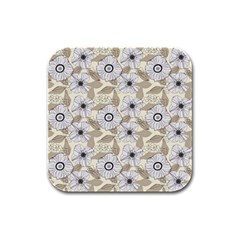 Flower Rose Sunflower Gray Star Rubber Square Coaster (4 Pack)  by Mariart