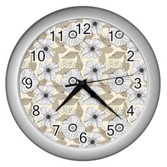 Flower Rose Sunflower Gray Star Wall Clocks (silver)  by Mariart