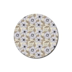 Flower Rose Sunflower Gray Star Rubber Round Coaster (4 Pack) 