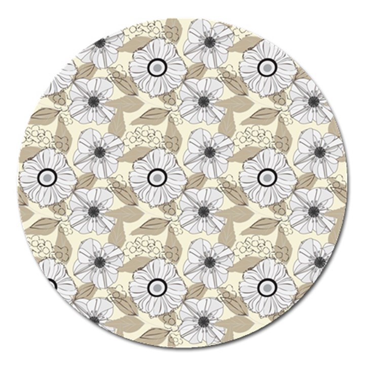 Flower Rose Sunflower Gray Star Magnet 5  (Round)