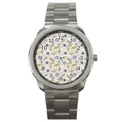 Flower Rose Sunflower Gray Star Sport Metal Watch by Mariart