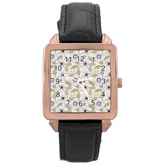 Flower Rose Sunflower Gray Star Rose Gold Leather Watch  by Mariart