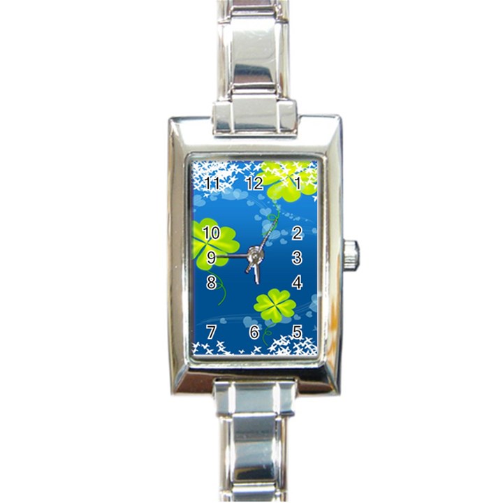 Flower Shamrock Green Blue Sexy Rectangle Italian Charm Watch