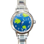 Flower Shamrock Green Blue Sexy Round Italian Charm Watch Front