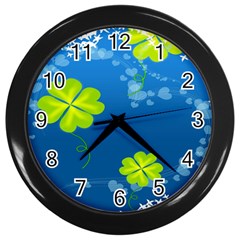 Flower Shamrock Green Blue Sexy Wall Clocks (black)