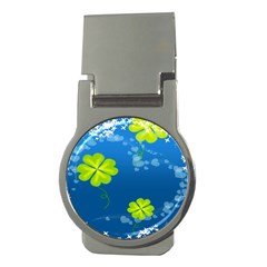 Flower Shamrock Green Blue Sexy Money Clips (round)  by Mariart