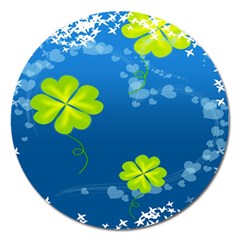 Flower Shamrock Green Blue Sexy Magnet 5  (round)