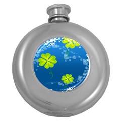 Flower Shamrock Green Blue Sexy Round Hip Flask (5 Oz) by Mariart