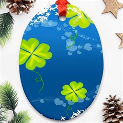 Flower Shamrock Green Blue Sexy Oval Ornament (two Sides)