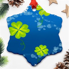 Flower Shamrock Green Blue Sexy Snowflake Ornament (two Sides)