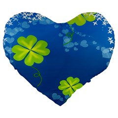 Flower Shamrock Green Blue Sexy Large 19  Premium Heart Shape Cushions