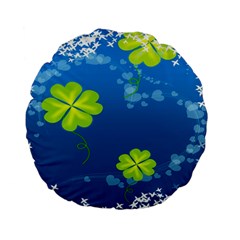 Flower Shamrock Green Blue Sexy Standard 15  Premium Flano Round Cushions