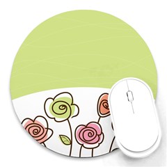 Flower Simple Green Rose Sunflower Sexy Round Mousepads by Mariart