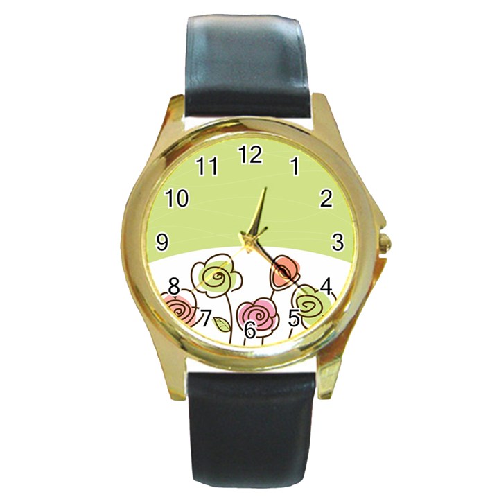 Flower Simple Green Rose Sunflower Sexy Round Gold Metal Watch