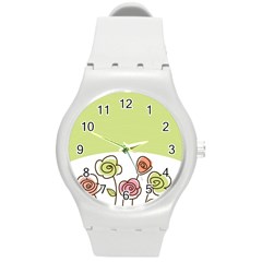 Flower Simple Green Rose Sunflower Sexy Round Plastic Sport Watch (m) by Mariart