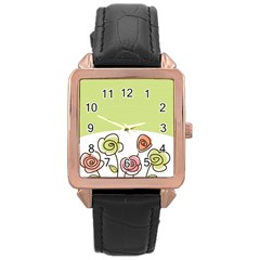 Flower Simple Green Rose Sunflower Sexy Rose Gold Leather Watch  by Mariart