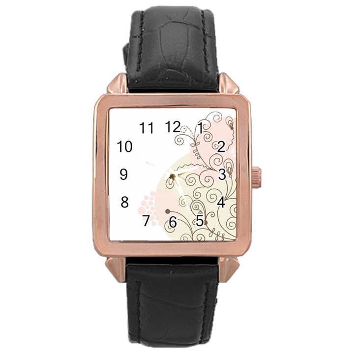 Flower Simple Pink Rose Gold Leather Watch 