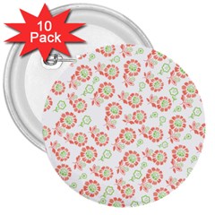 Flower Rose Red Green Sunflower Star 3  Buttons (10 Pack)  by Mariart