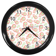 Flower Rose Red Green Sunflower Star Wall Clocks (black) by Mariart