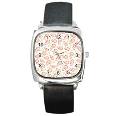 Flower Rose Red Green Sunflower Star Square Metal Watch by Mariart