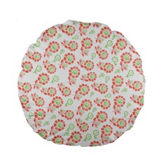 Flower Rose Red Green Sunflower Star Standard 15  Premium Flano Round Cushions by Mariart