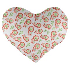 Flower Rose Red Green Sunflower Star Large 19  Premium Flano Heart Shape Cushions