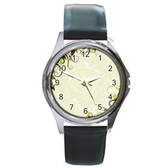 Flower Star Floral Green Camuflage Leaf Frame Round Metal Watch