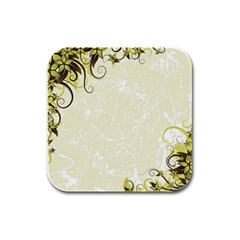 Flower Star Floral Green Camuflage Leaf Frame Rubber Square Coaster (4 Pack) 